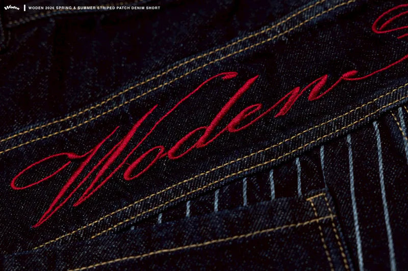 WODEN 2026 Spring & Summer 029 Striped Patch Denim Shorts