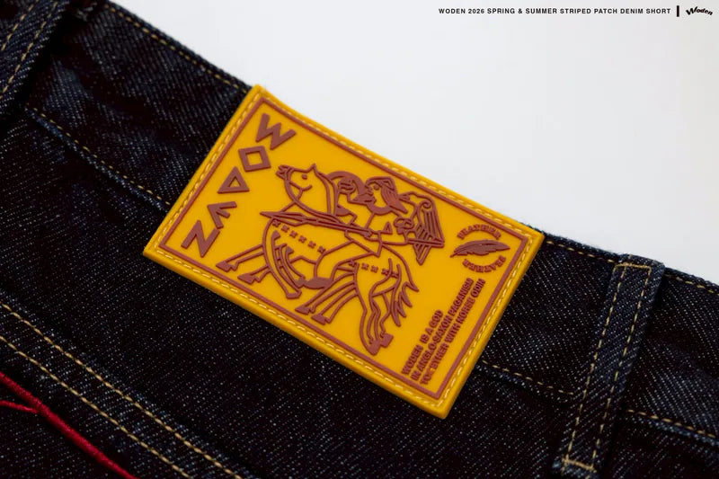 WODEN 2026 Spring & Summer 029 Striped Patch Denim Shorts