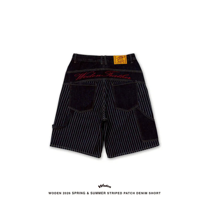 WODEN 2026 Spring & Summer 029 Striped Patch Denim Shorts