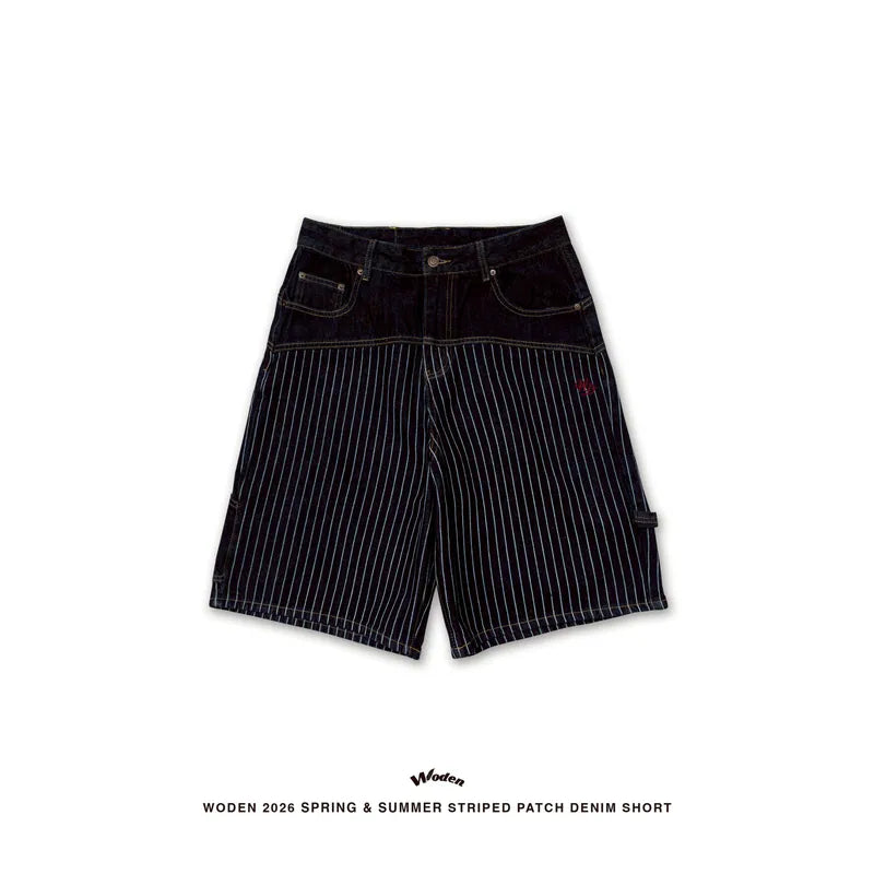 WODEN 2026 Spring & Summer 029 Striped Patch Denim Shorts