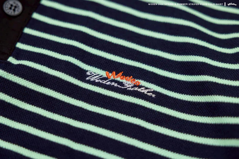 WODEN 2026 Spring & Summer Striped Pique Polo Shirt