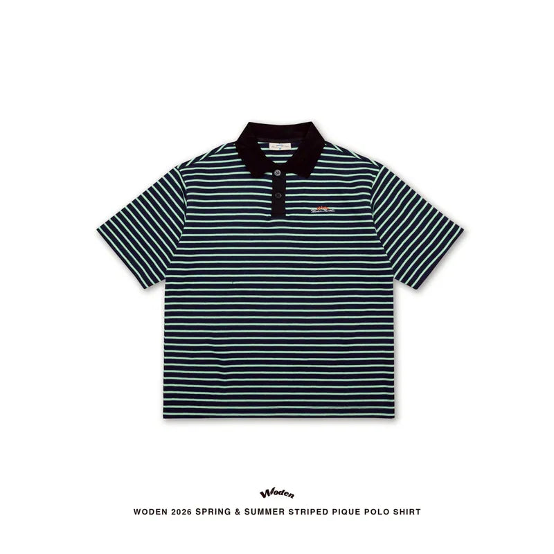 WODEN 2026 Spring & Summer Striped Pique Polo Shirt
