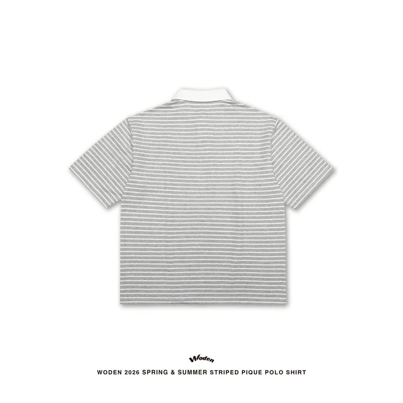 WODEN 2026 Spring & Summer Striped Pique Polo Shirt