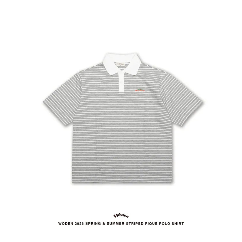WODEN 2026 Spring & Summer Striped Pique Polo Shirt