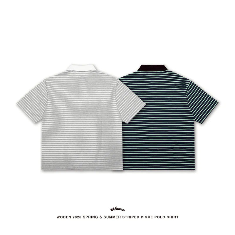 WODEN 2026 Spring & Summer Striped Pique Polo Shirt