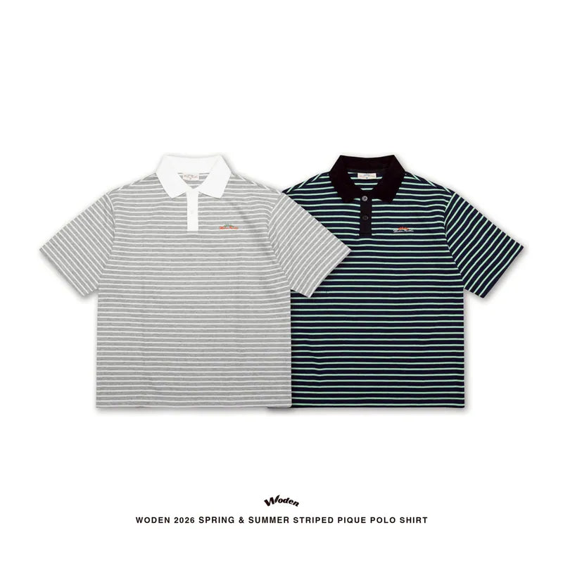 WODEN 2026 Spring & Summer Striped Pique Polo Shirt