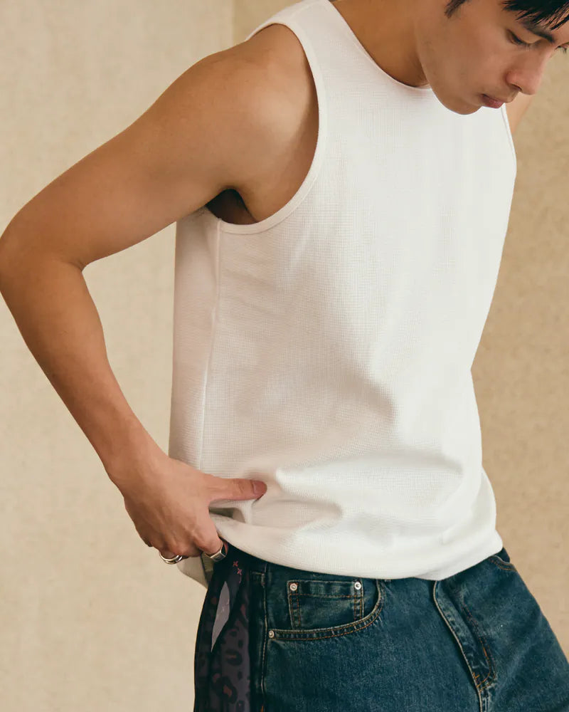P.B.P - EMBROIDERY WAFFLE TANK TOP - OFF WHITE