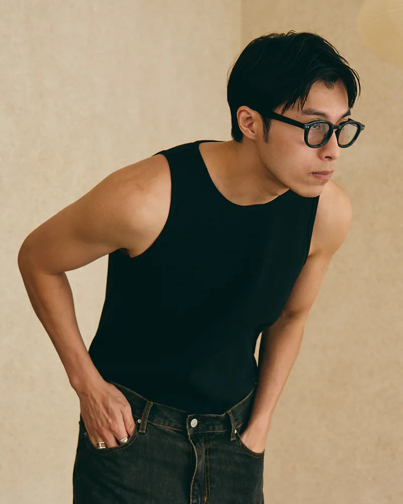 P.B.P - EMBROIDERY WAFFLE TANK TOP - BLACK