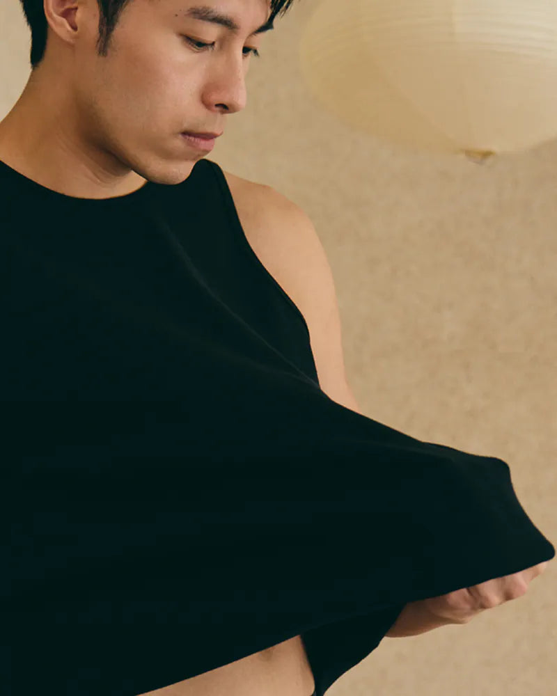 P.B.P - EMBROIDERY WAFFLE TANK TOP - BLACK