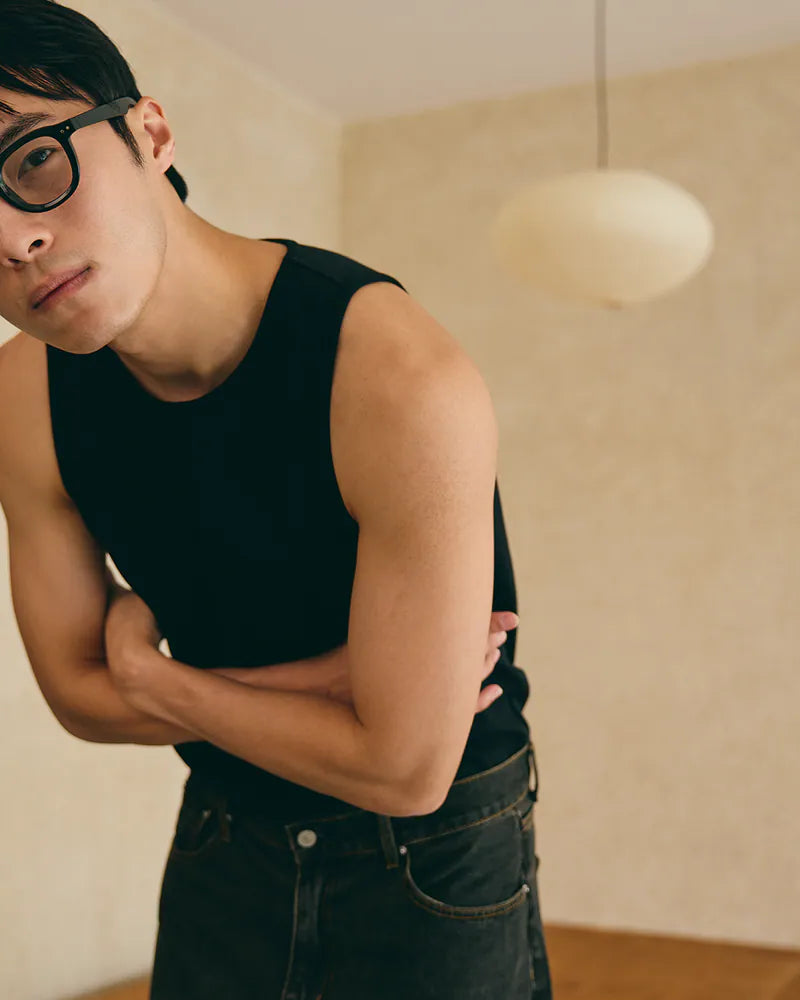 P.B.P - EMBROIDERY WAFFLE TANK TOP - BLACK
