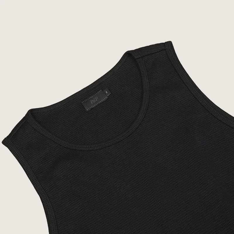 P.B.P - EMBROIDERY WAFFLE TANK TOP - BLACK