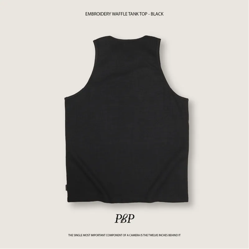 P.B.P - EMBROIDERY WAFFLE TANK TOP - BLACK