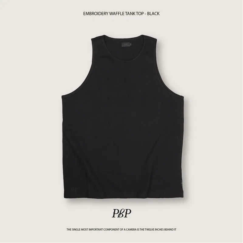 P.B.P - EMBROIDERY WAFFLE TANK TOP - BLACK
