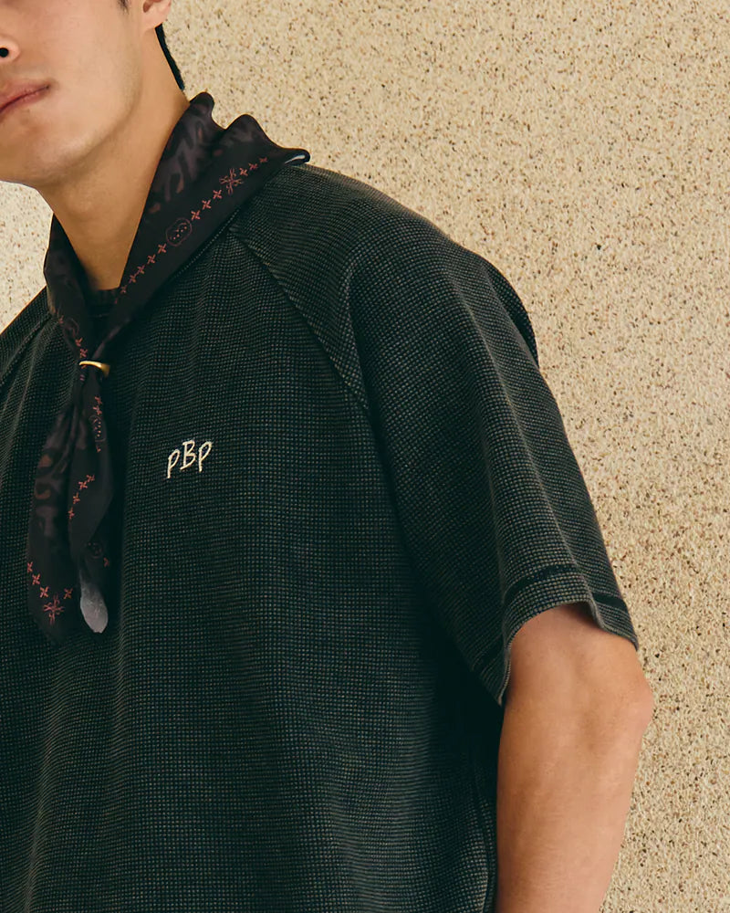 P.B.P - EMBROIDERY WAFFLE TEE - BLACK