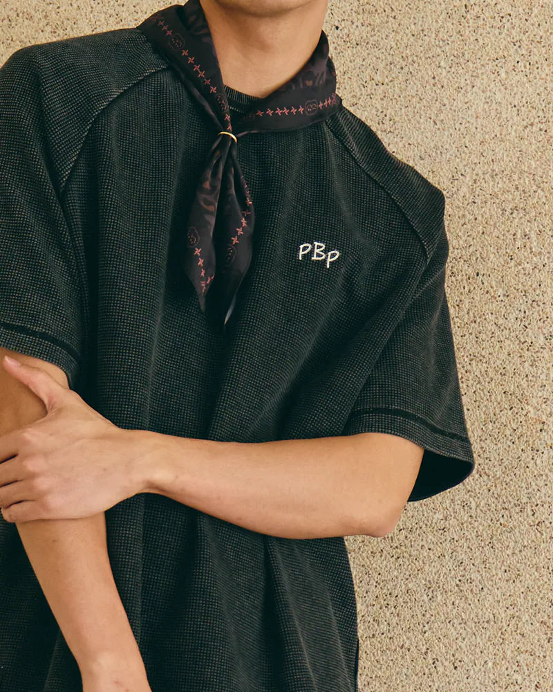 P.B.P - EMBROIDERY WAFFLE TEE - BLACK