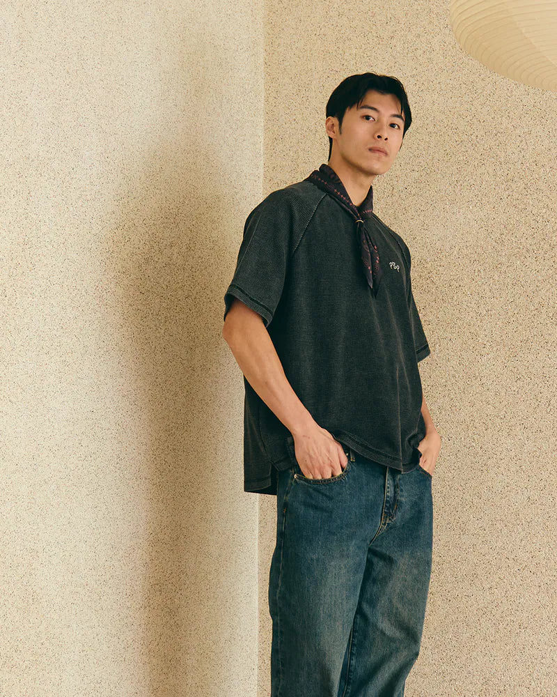 P.B.P - EMBROIDERY WAFFLE TEE - BLACK