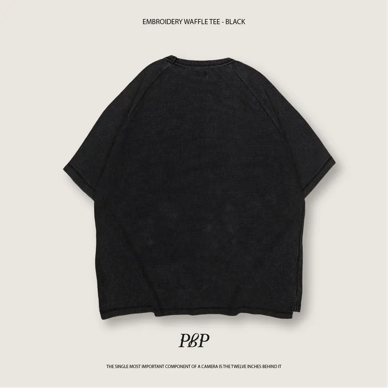 P.B.P - EMBROIDERY WAFFLE TEE - BLACK