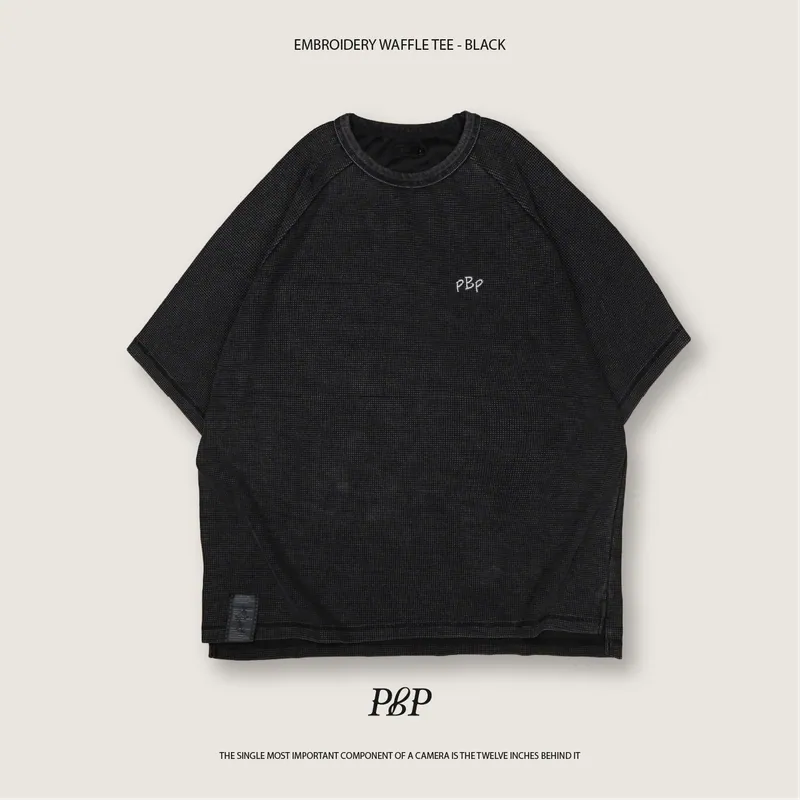 P.B.P - EMBROIDERY WAFFLE TEE - BLACK