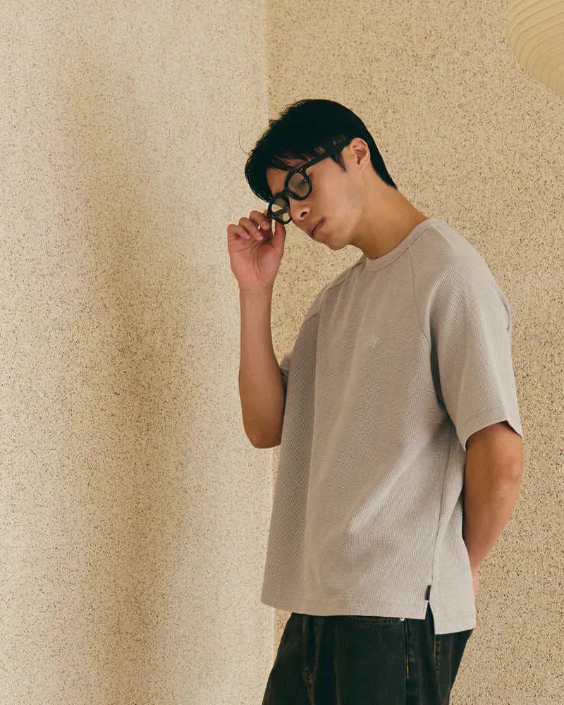 P.B.P - EMBROIDERY WAFFLE TEE - GRAY