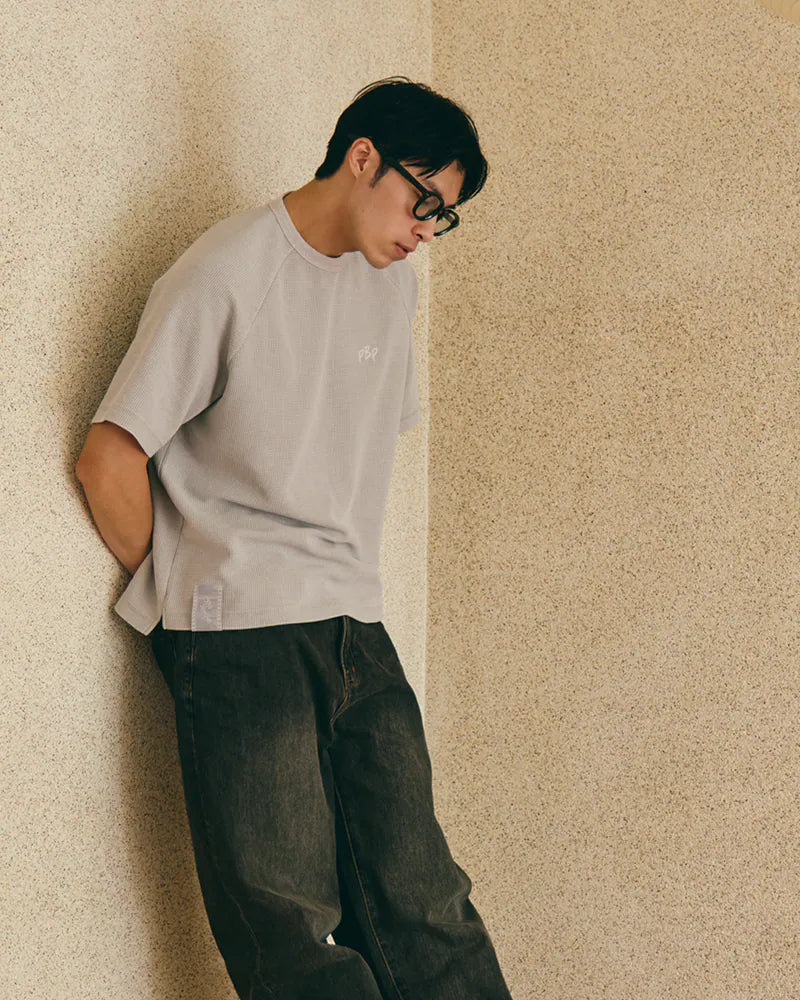 P.B.P - EMBROIDERY WAFFLE TEE - GRAY