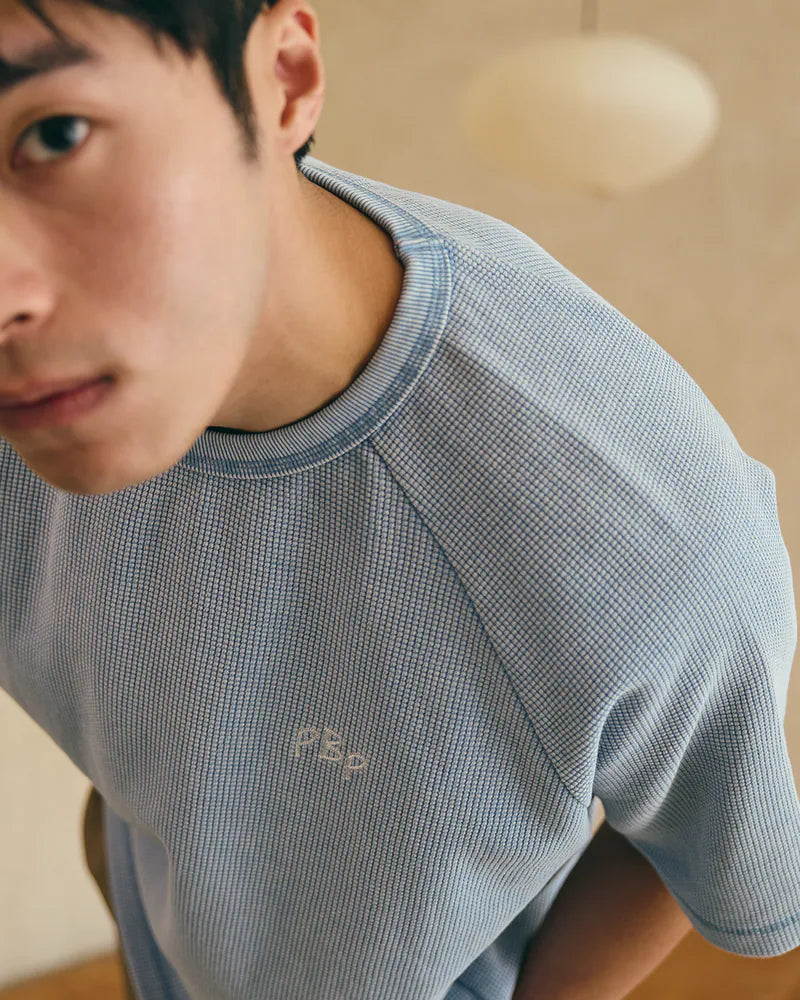 P.B.P - EMBROIDERY WAFFLE TEE - LIGHT BLUE