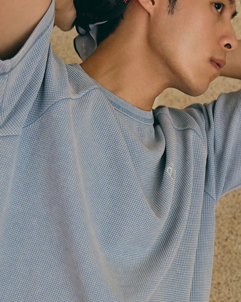 P.B.P - EMBROIDERY WAFFLE TEE - LIGHT BLUE
