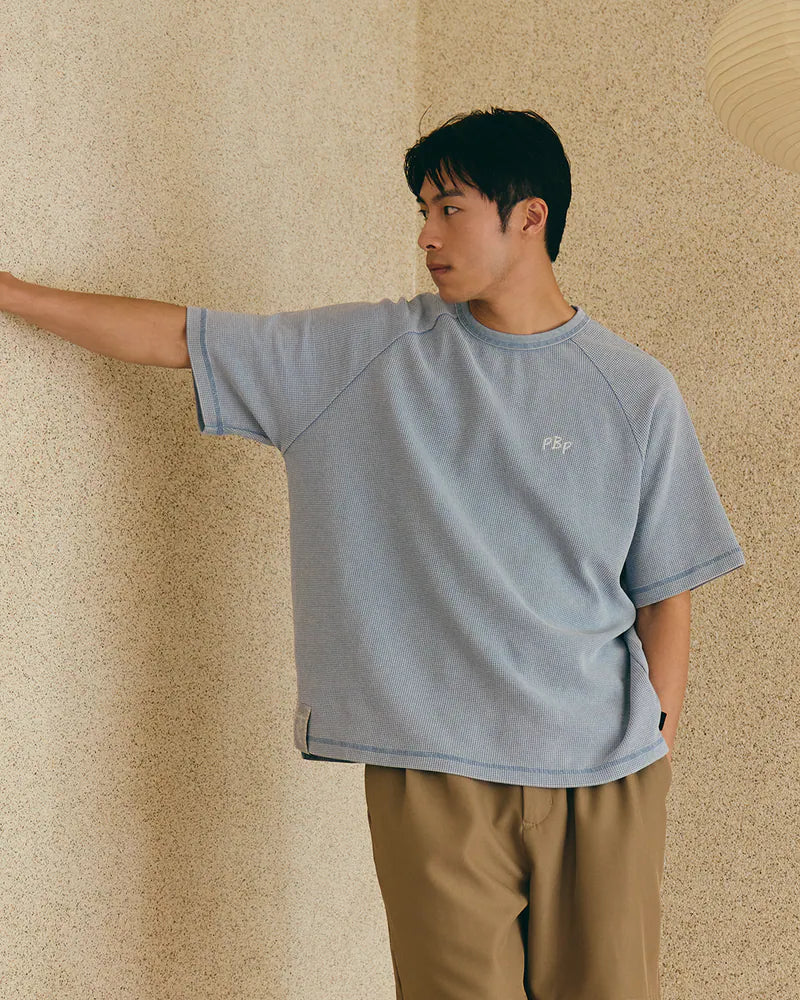 P.B.P - EMBROIDERY WAFFLE TEE - LIGHT BLUE