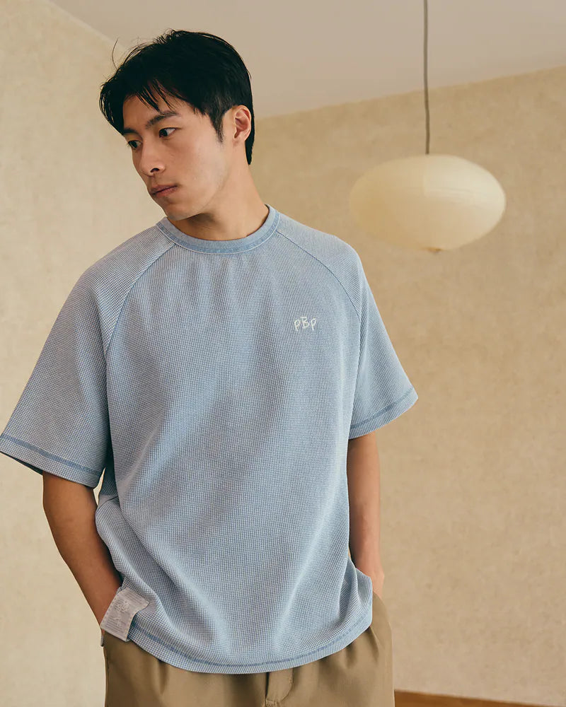 P.B.P - EMBROIDERY WAFFLE TEE - LIGHT BLUE