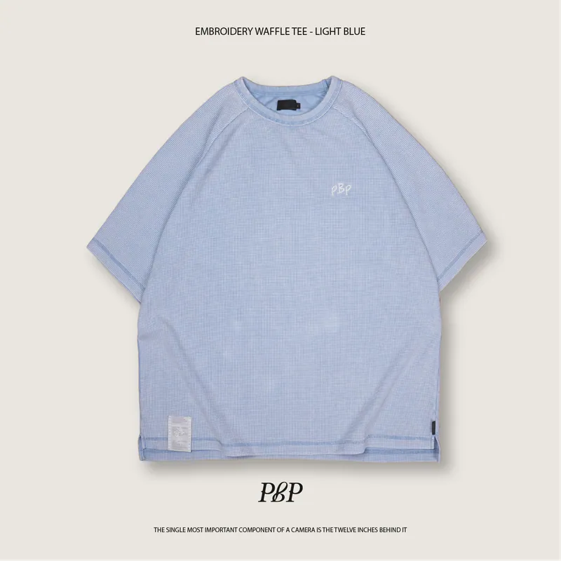 P.B.P - EMBROIDERY WAFFLE TEE - LIGHT BLUE