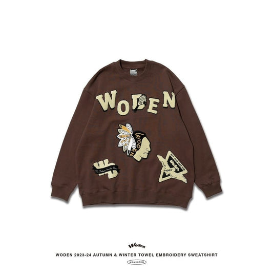 WODEN 2023-24 Autumn & Winter Momentum 029 Towel Embroidery Sweatshirt 咖啡色款