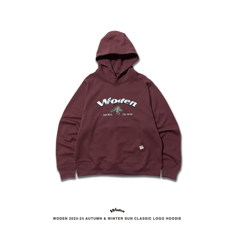 WODEN 2023-24 Autumn & Winter 015 SUN Classic LOGO Hoodie 酒紅