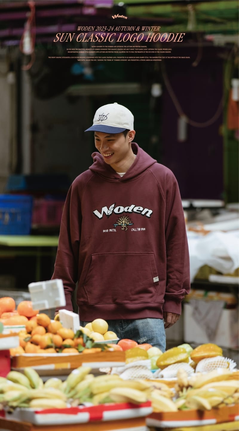 WODEN 2023-24 Autumn & Winter 015 SUN Classic LOGO Hoodie 酒紅