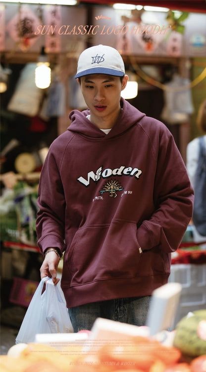 WODEN 2023-24 Autumn & Winter 015 SUN Classic LOGO Hoodie 酒紅