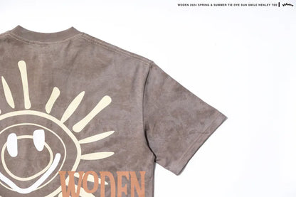 WODEN 2024 Spring & Summer Tie Dye Sun Smile Henley Tee