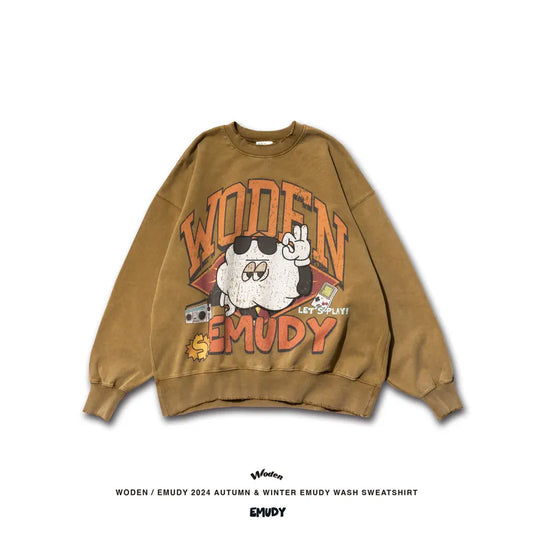 WODEN / Emudy 2024 Autumn & Winter 057 Wash illustration Sweatshirt