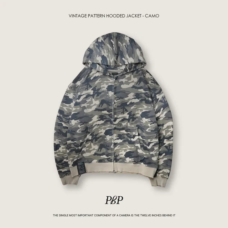P.B.P - VINTAGE PATTERN HOODED JACKET - CAMO