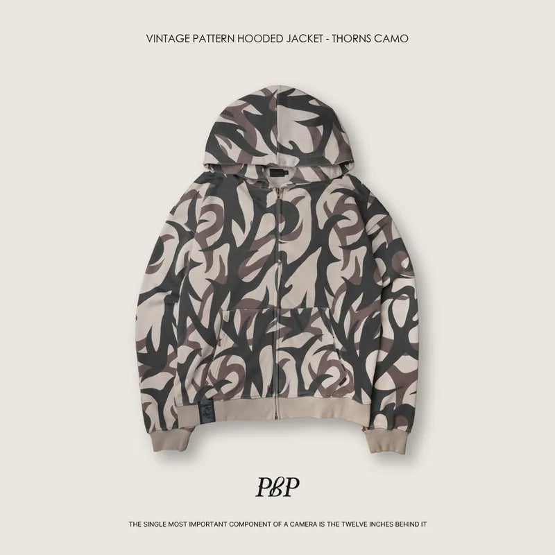 P.B.P - VINTAGE PATTERN HOODED JACKET - THORNS CAMO