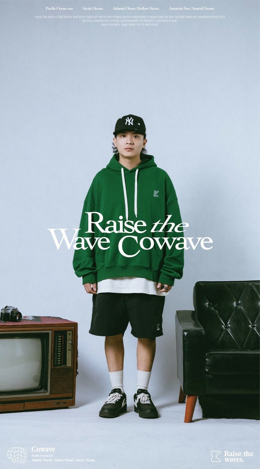 Cowave 2023-24 Fall & Winter Slogan font Hoodie 綠