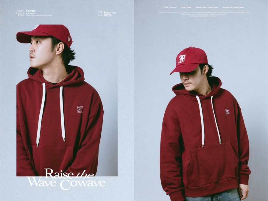 Cowave 2023-24 Fall & Winter Slogan font Hoodie 酒紅