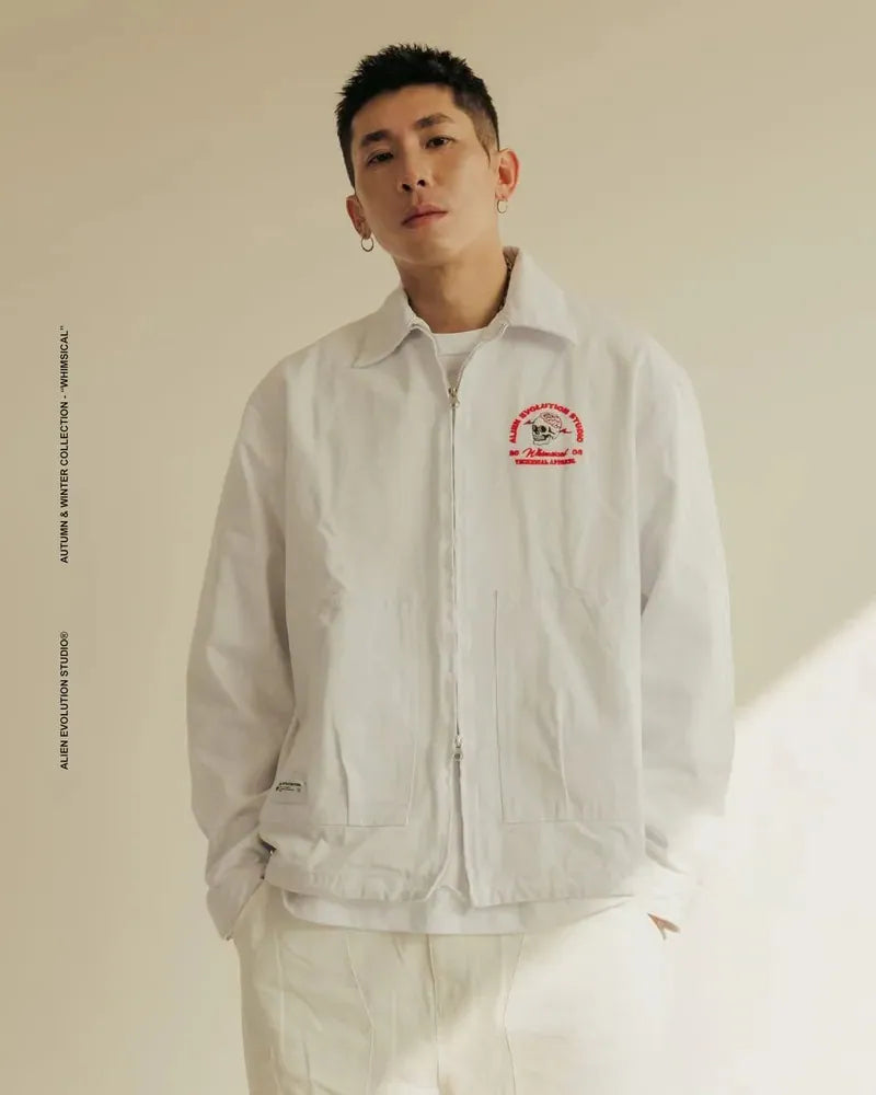 AES EMBROIDERED WHIMSICAL SKULL WASHED WORK JKT