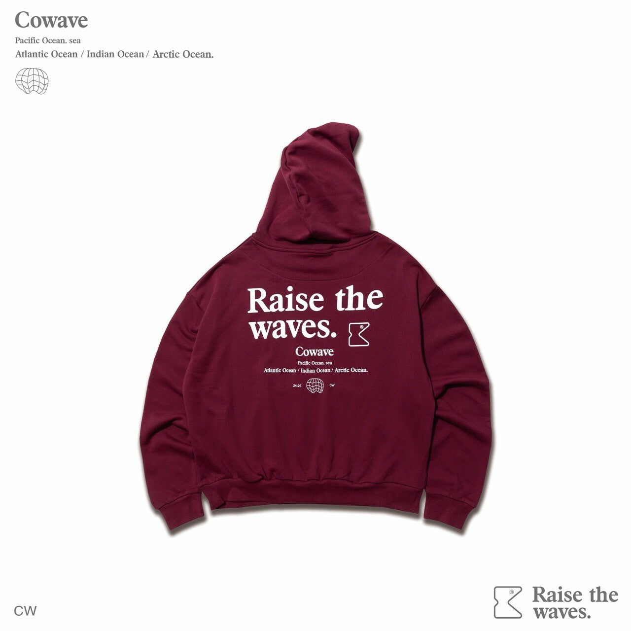 Cowave 2023-24 Fall & Winter Slogan font Hoodie 酒紅