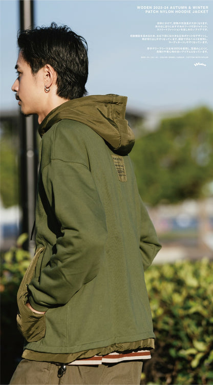 WODEN 2023-24 Autumn & Winter 005 Patch Nylon Hoodie Jacket 綠色