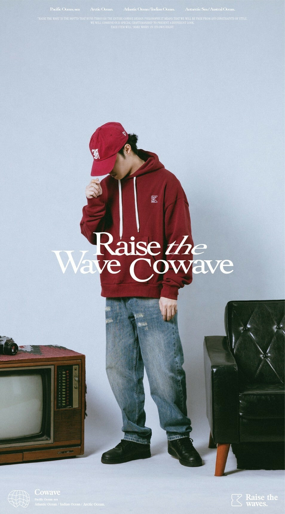 Cowave 2023-24 Fall & Winter Slogan font Hoodie 酒紅