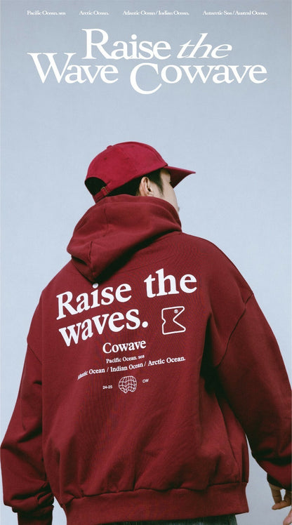 Cowave 2023-24 Fall & Winter Slogan font Hoodie 酒紅