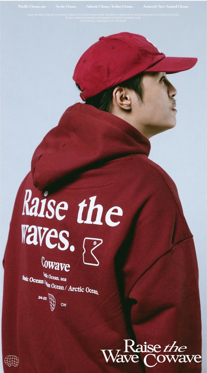 Cowave 2023-24 Fall & Winter Slogan font Hoodie 酒紅