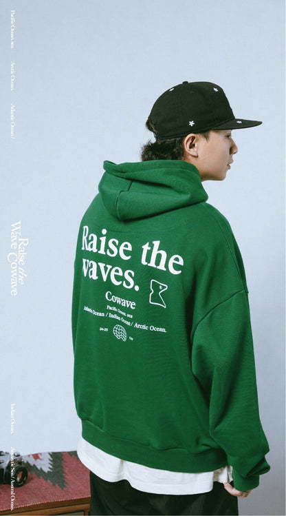 Cowave 2023-24 Fall & Winter Slogan font Hoodie 綠