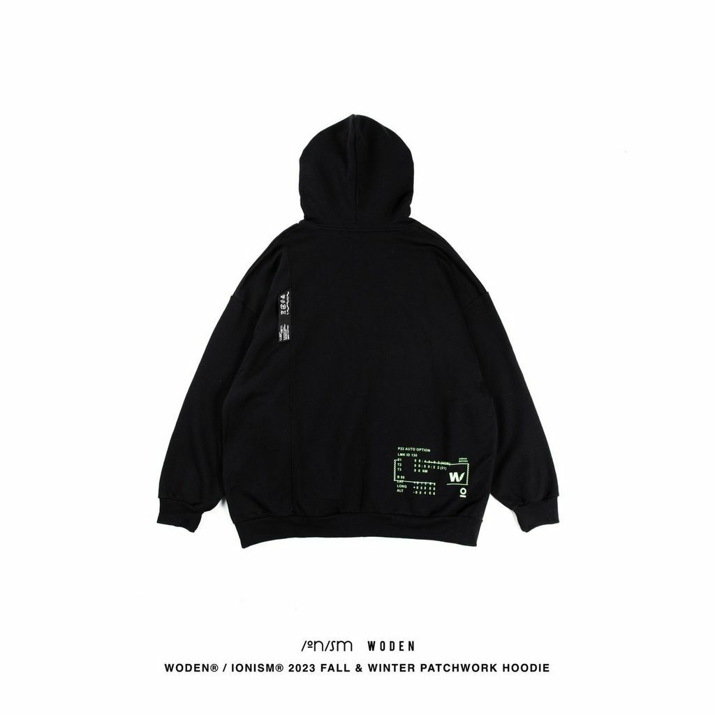 WODEN® / IONISM® 2023 Fall & Winter Patchwork Hoodie 黑