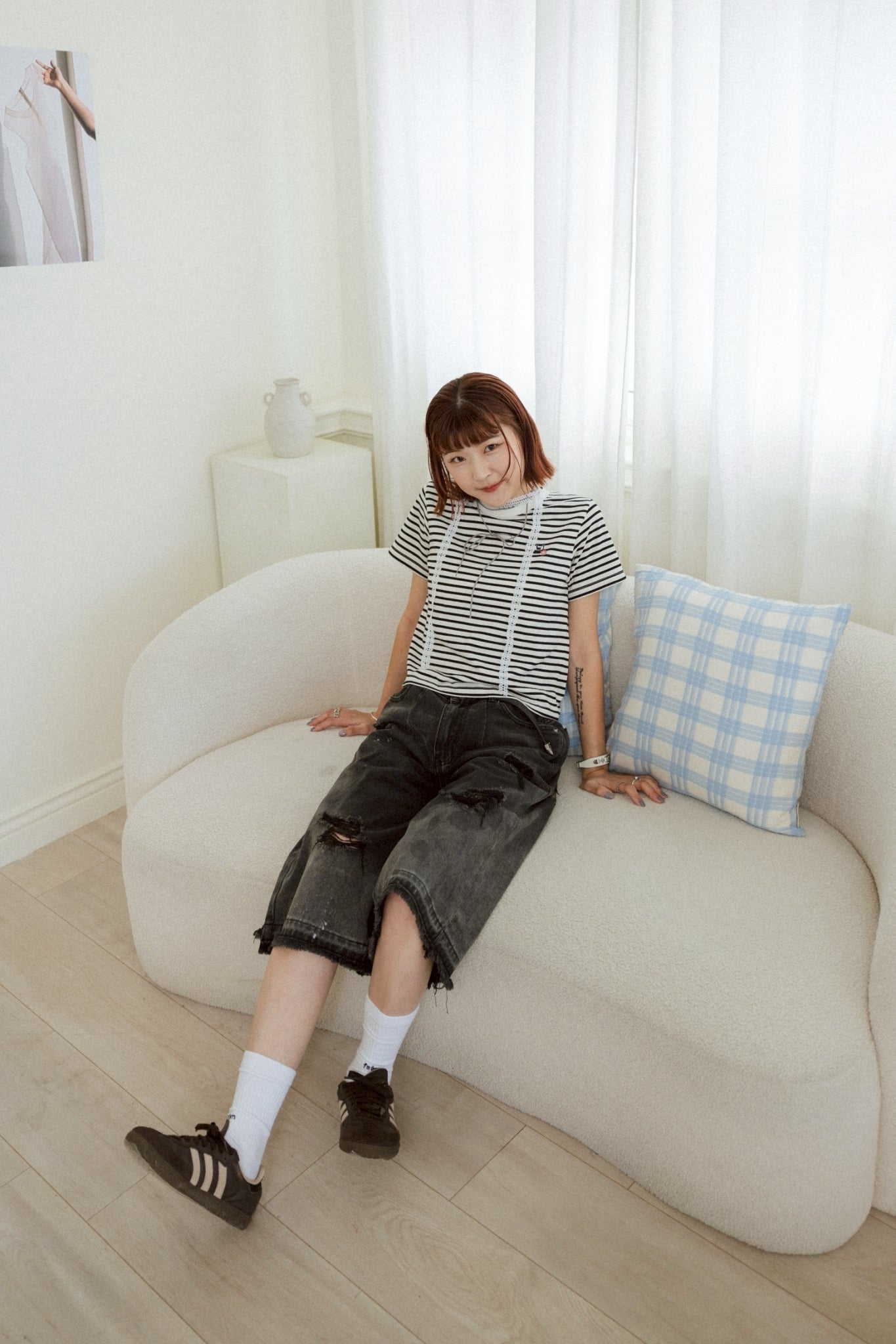 YOKO 條紋修身短版Tee