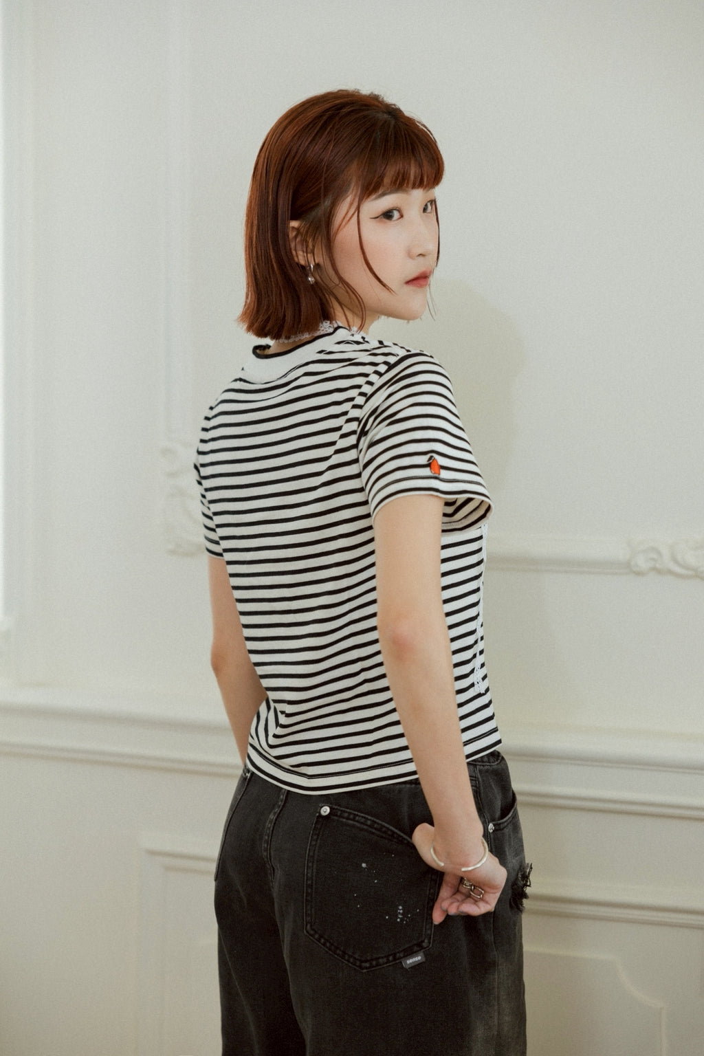 YOKO 條紋修身短版Tee
