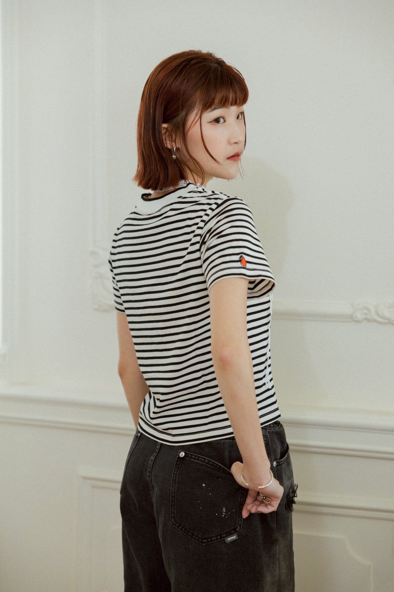 YOKO 條紋修身短版Tee